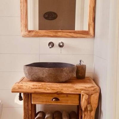 Meuble vasque miroir vieux bois